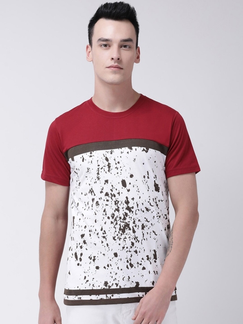 

GRACIT Men White & Maroon Printed Slim Fit T-shirt