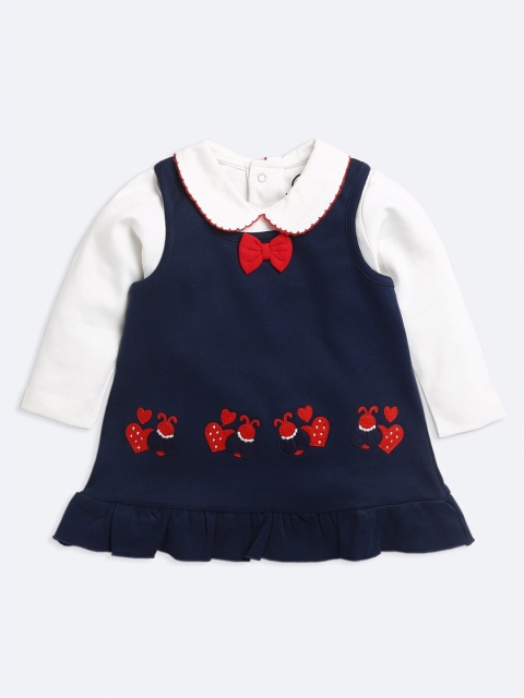 

TAMBOURINE Navy Blue & White Applique A-Line Dress