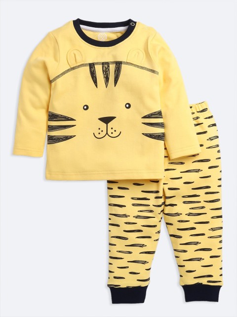 

TAMBOURINE Boys Yellow & Black Printed Pure Cotton T-shirt with Pyjamas