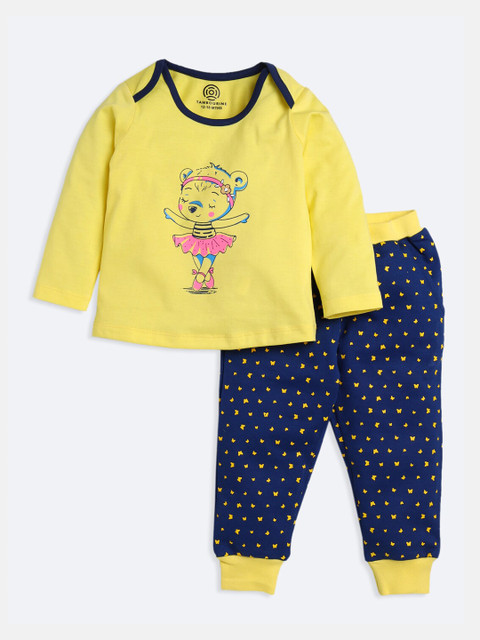 

TAMBOURINE Girls Yellow & Blue Printed Top with Pyjamas