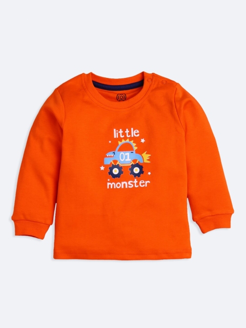 

TAMBOURINE Boys Orange & Navy Blue Printed T-shirt with Pyjamas