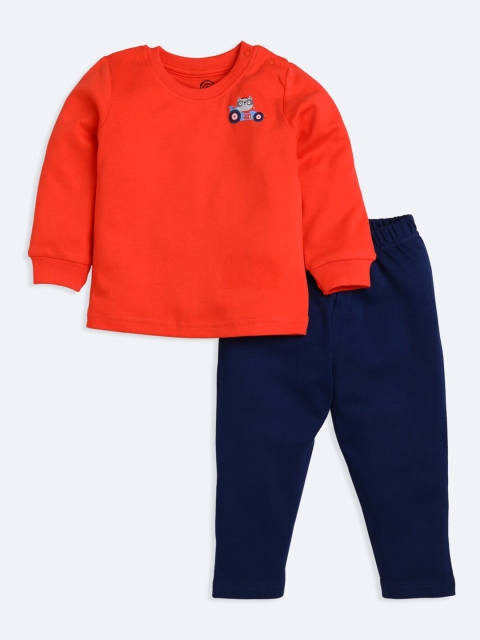 

TAMBOURINE Boys Orange & Blue Pure Cotton T-shirt with Pyjamas