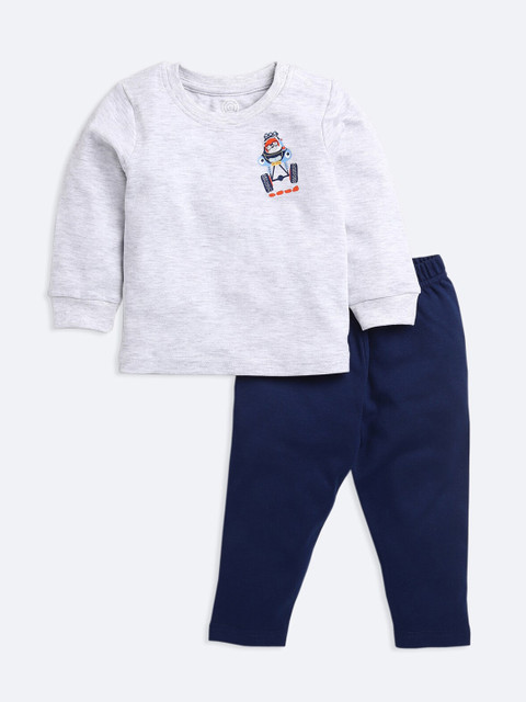

TAMBOURINE Boys Grey & Navy Blue Printed T-shirt with Pyjamas