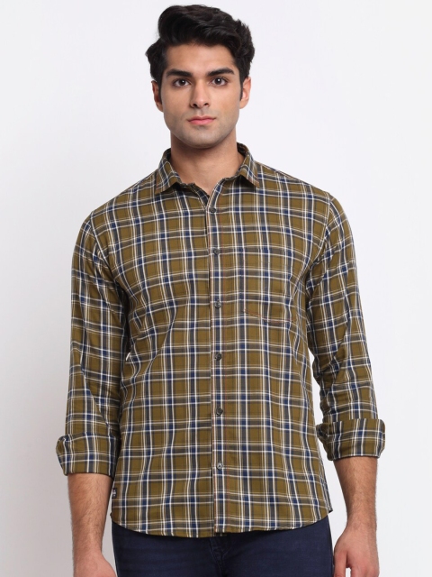 

La Mode Men Olive Green Slim Fit Checked Casual Shirt