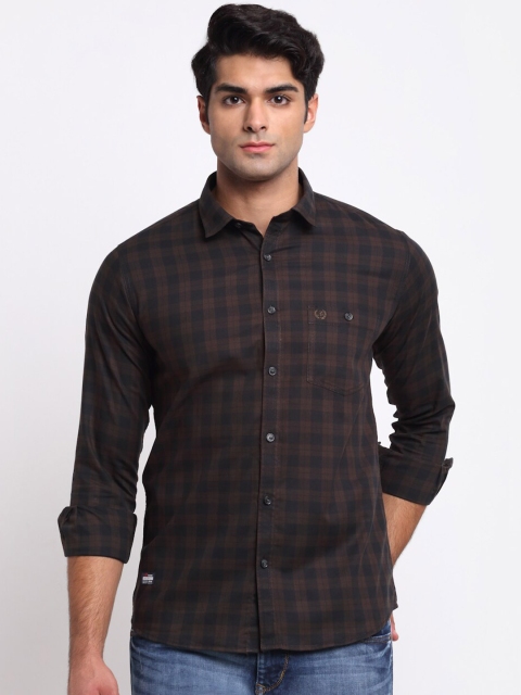

La Mode Men Brown Slim Fit Tartan Checks Checked Casual Shirt