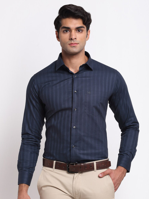 

La Mode Men Blue Slim Fit Striped Party Shirt
