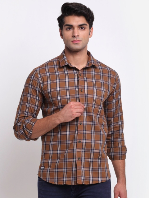 

La Mode Men Brown Slim Fit Tartan Checks Casual Shirt