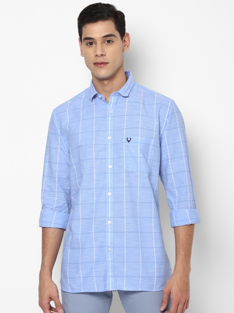 

Allen Solly Men Blue Slim Fit Windowpane Checks Checked Pure Cotton Casual Shirt