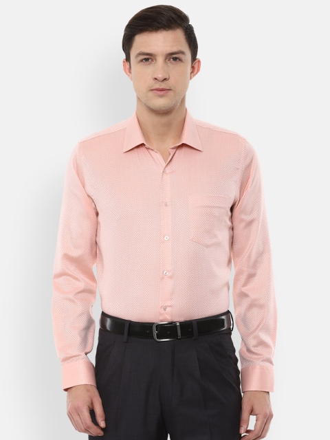 

Van Heusen Men Peach-Coloured Self Design Slim Fit Pure Cotton Formal Shirt