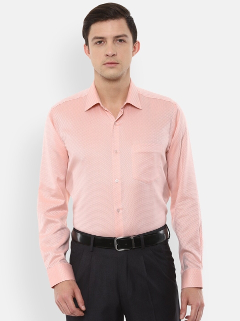 

Van Heusen Men Peach-Coloured Self Design Pure Cotton Formal Shirt