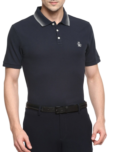 

Original Penguin Men Navy Blue & White Solid Polo Collar T-shirt