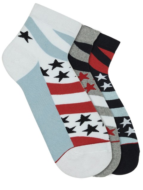 

Soxytoes Pack Of 3 Men Assorted Cotton Ankle-Length Patterned Socks