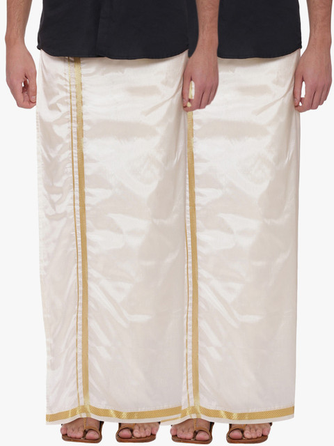 

Sethukrishna Men Pack Of 2 White Solid Readymade Dhoti, Cream