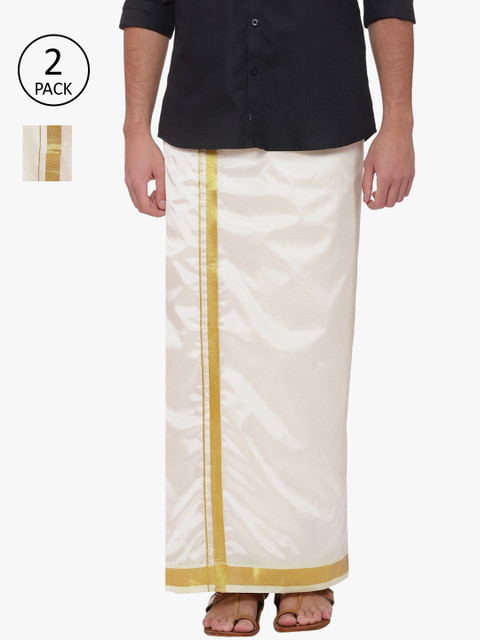 

Sethukrishna Men Pack Of 2 Cream-Coloured Solid Readymade Dhoti