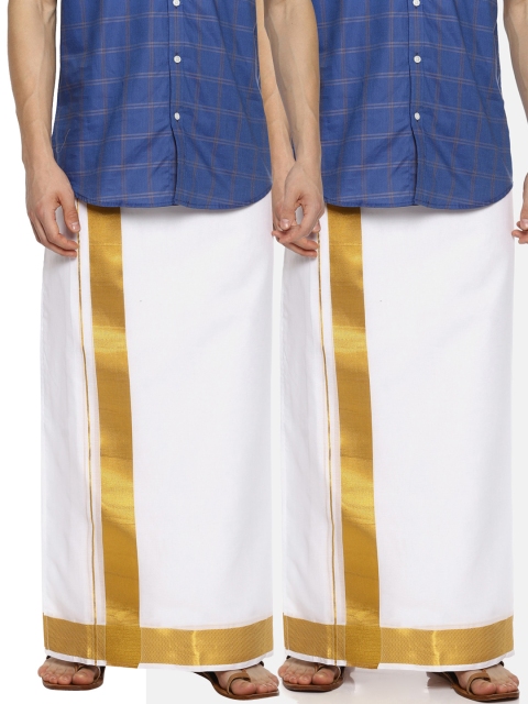 

Sethukrishna Men Pack Of 2 White Solid Cotton Readymade Dhoti
