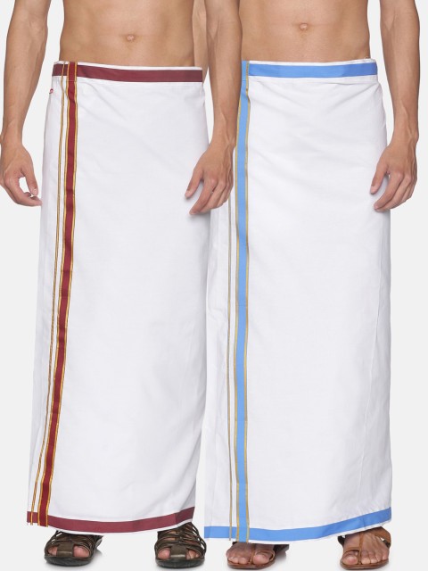 

Sethukrishna Men Pack Of 2 White Solid Cotton Readymade Dhoti