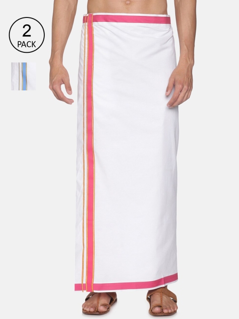 

Sethukrishna Men Pack Of 2 White Solid Cotton Readymade Dhoti