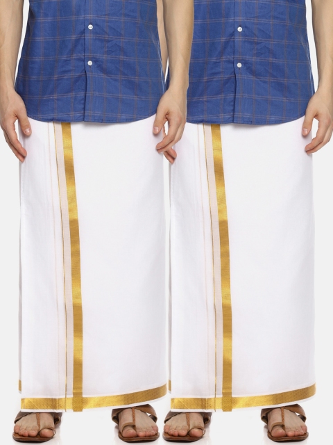 

Sethukrishna Men Pack Of 2 White Solid Cotton Readymade Dhoti