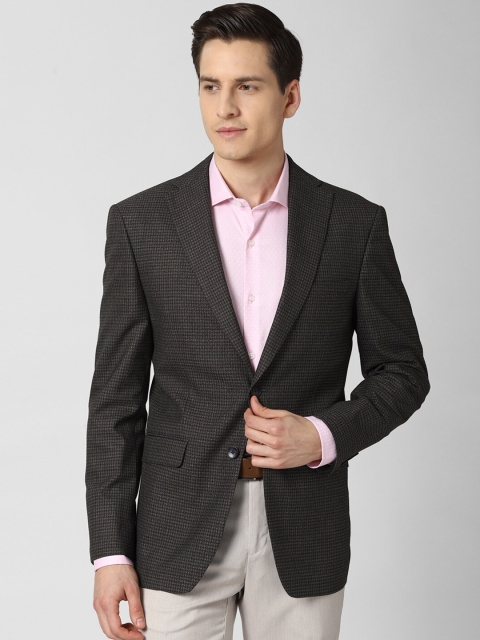 

Peter England Elite Men Black Checked Slim-Fit Single-Breasted Blazer