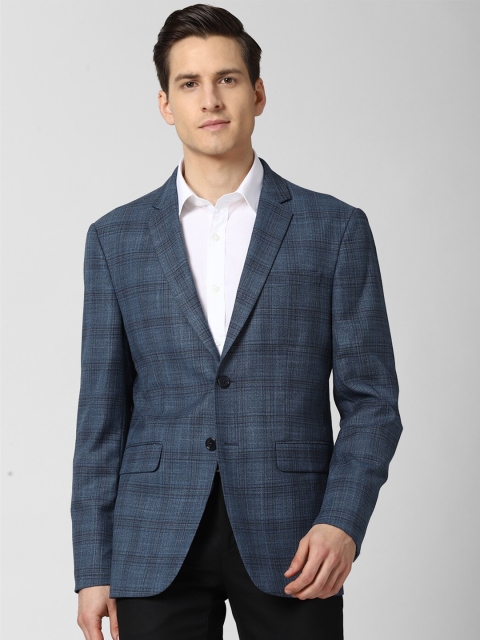 

Peter England Elite Men Blue Checked Single-Breasted Slim-Fit Formal Blazer