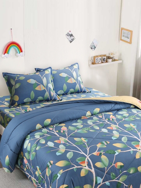

URBAN DREAM Blue Floral Printed Superfine Double Queen Bedding Set