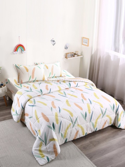 

URBAN DREAM White & Yellow Printed Cotton Double King Bedding Set-4 Pieces