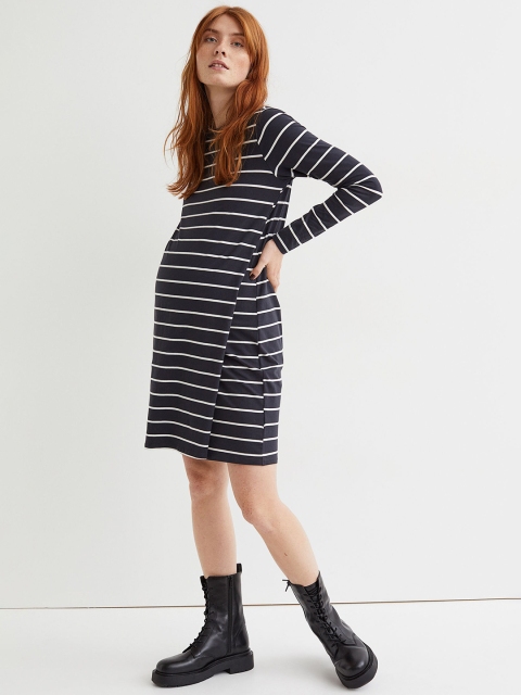 

H&M Women Blue & White MAMA Cotton nursing dress