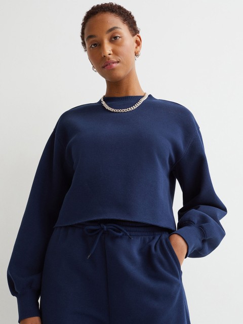 

H&M Women Navy Blue Cropped Sweatshirt