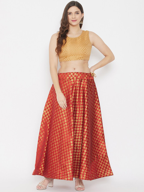

TULIP 21 Women Red & Gold-Toned Self Design Flared Maxi Skirt