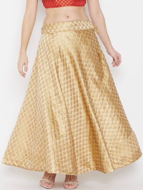 

TULIP 21 Women Beige & Gold-Toned Ethnic Motif Printed Flared Maxi Skirt