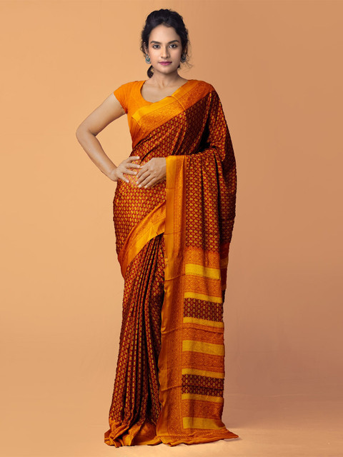 

Unnati Silks Maroon & Gold-Toned Printed Crepe Silk Saree