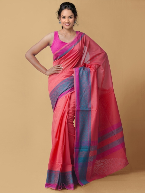 

Unnati Silks Pink & Blue Silk Blend Baluchari Saree