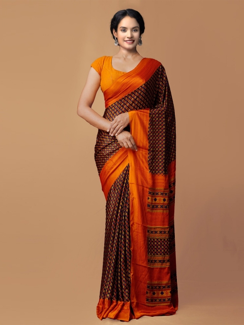 

Unnati Silks Maroon & Orange Ethnic Motifs Patola Saree
