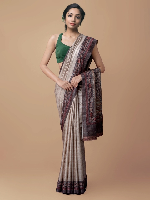 

Unnati Silks Brown & Beige Ethnic Motifs Block Print Saree