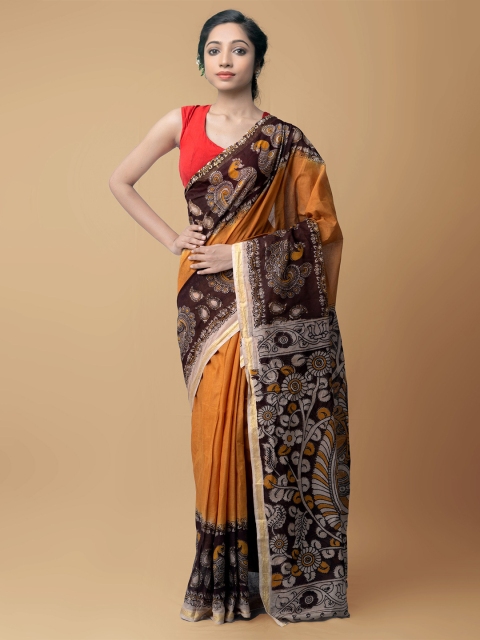 

Unnati Silks Orange & Black Kalamkari Saree