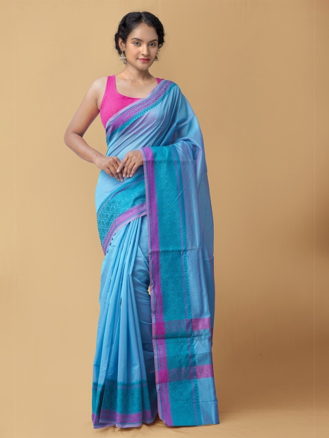 

Unnati Silks Blue & Pink Silk Blend Baluchari Saree