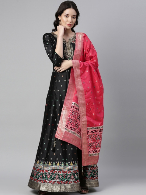

Neerus Women Black Ethnic Motifs Top with Trousers & With Dupatta