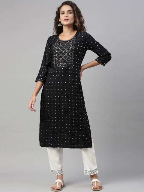 

Neerus Women Black Printed Sequinned Kurta with Trousers