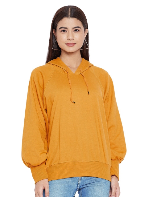 

STALK Women Mustard Yellow Hooded Sweatshirt