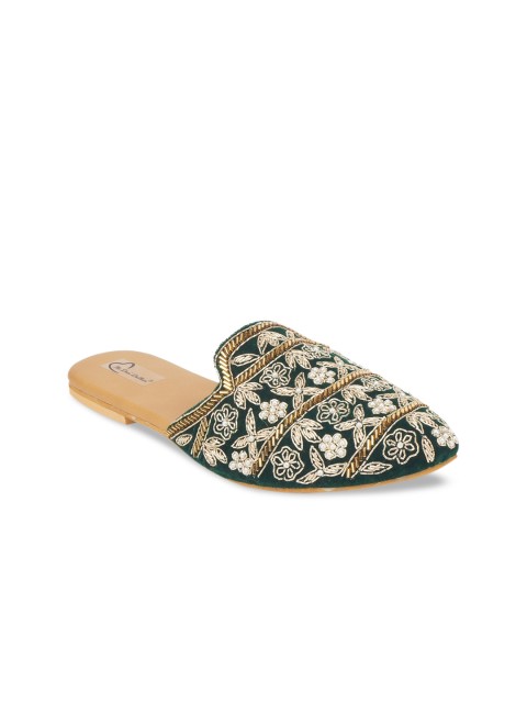 

The Desi Dulhan Women Green Embroidered Mules Flats