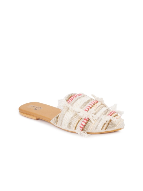 

The Desi Dulhan Women White & Gold Embellished Mules Flats