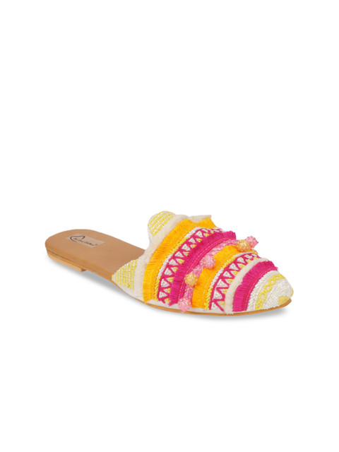 

The Desi Dulhan Women Multicoloured Textured Leather Party Open Toe Flats, Multi