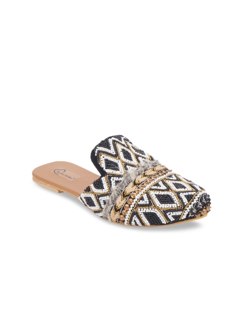 

The Desi Dulhan Women Black Embellished Leather Party Mules Flats