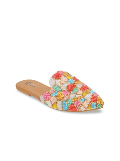 

The Desi Dulhan Women Multicoloured Party Mules with Embroidered Flats, Multi