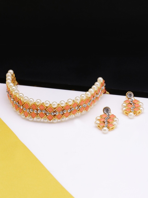 

LIVE EVIL Peach-Coloured & Off White Gold-Plated Choker Necklace