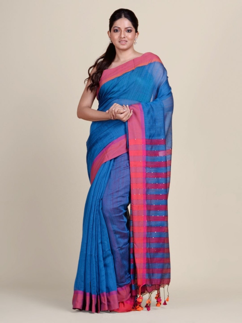 

Charukriti Blue & Pink Woven Design Pure Cotton Khadi Saree