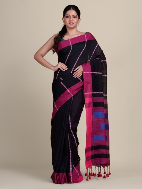 

Charukriti Black & Magenta Woven Design Pure Cotton Khadi Saree