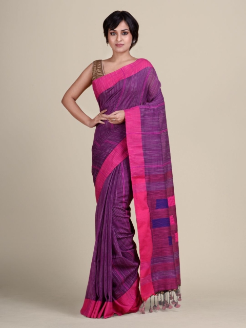 

Charukriti Purple & Pink Woven Design Pure Cotton Khadi Saree