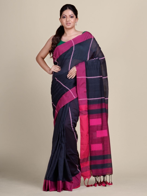 

Charukriti Blue & Magenta Woven Design Pure Cotton Khadi Saree