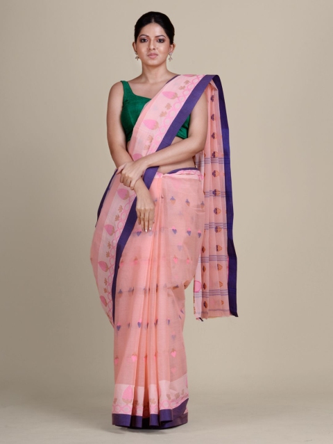 

Charukriti Pink & Violet Woven Design Pure Cotton Taant Saree